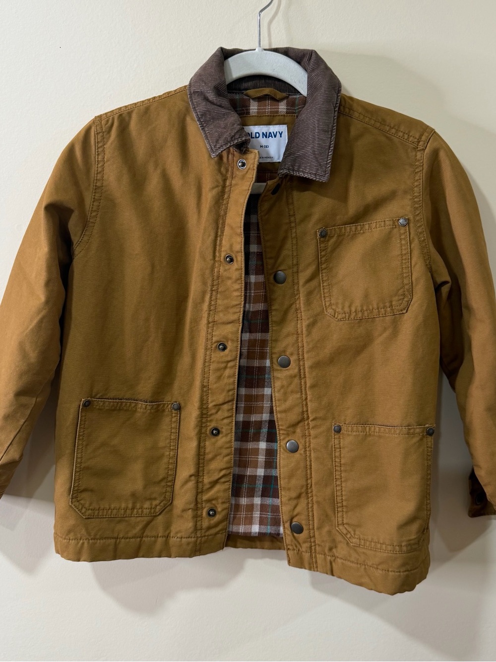 Size 8 Medium Old Navy Brown Kids' Canvas Jacket with Dark Brown Corduroy Collar